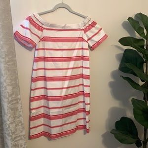 Brand new pink and white off the shoulder dress